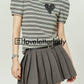 Puff Sleeve Striped Tops / Pleated Skirts LLA0244