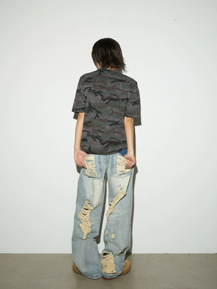 Damage Wide Leg Denim Pants MCY0006