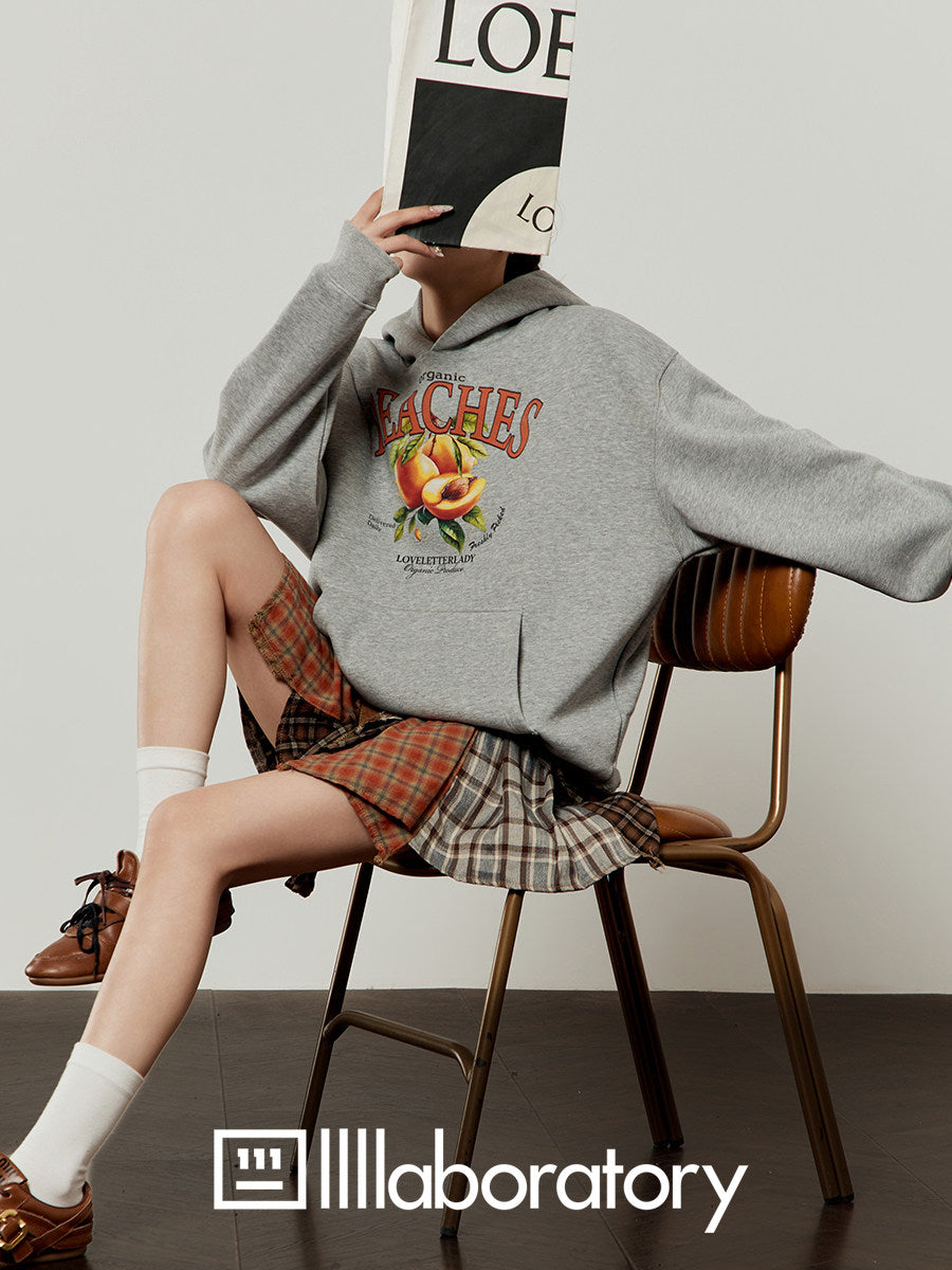 Fruit Print Sweat Hoodie / Docking Mini Skirt LLA0644