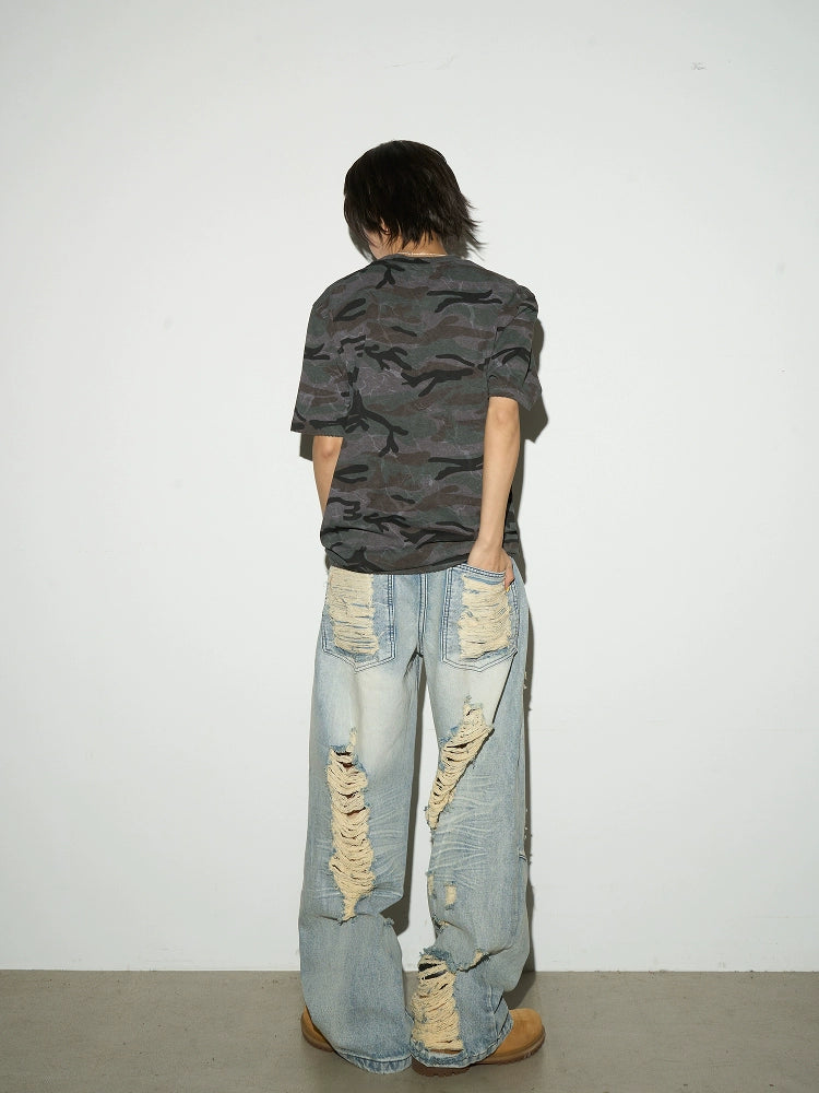 Damage Wide Leg Denim Pants MCY0006
