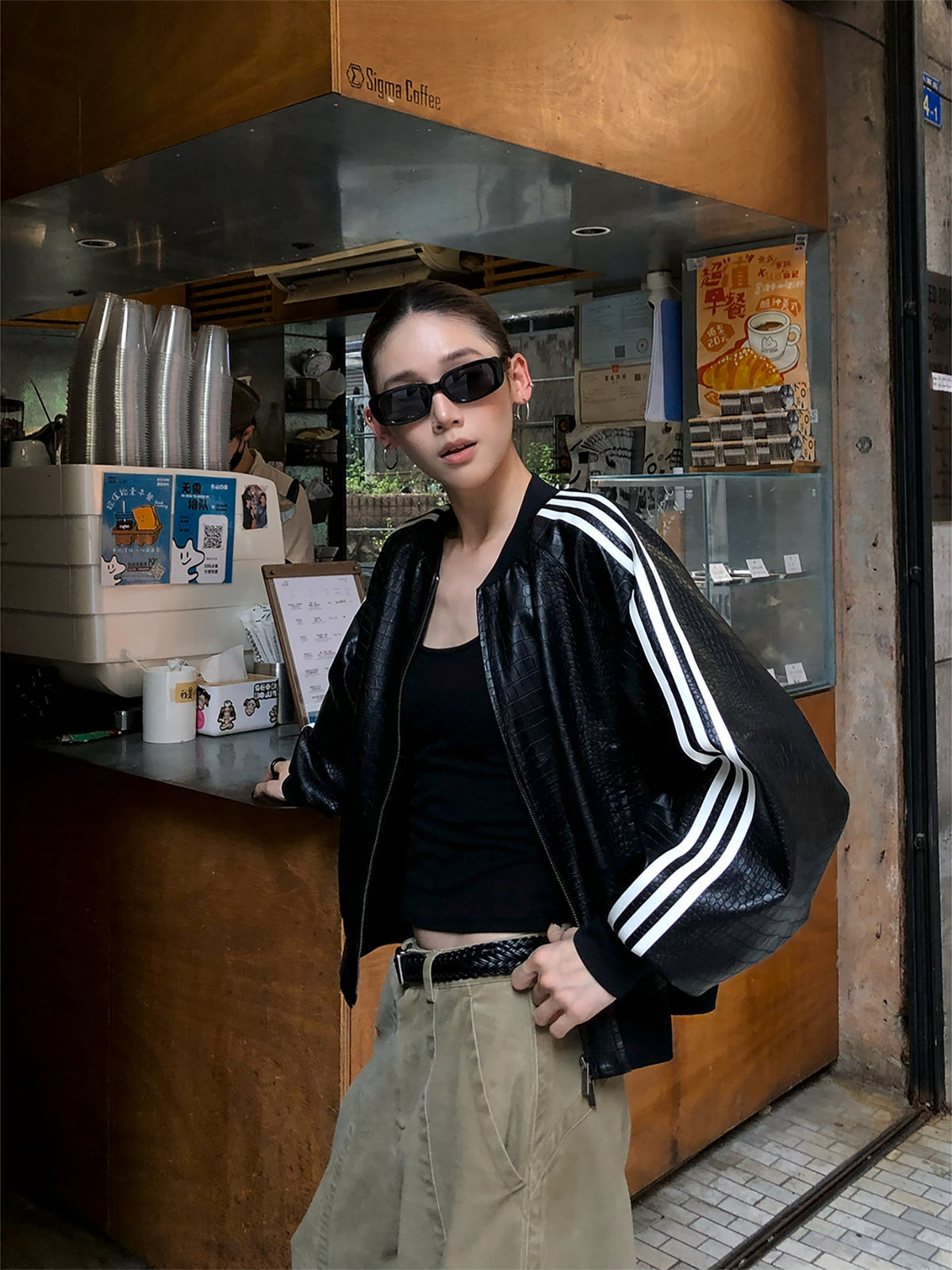 Striped Biker Leather Jacket  WWP0011