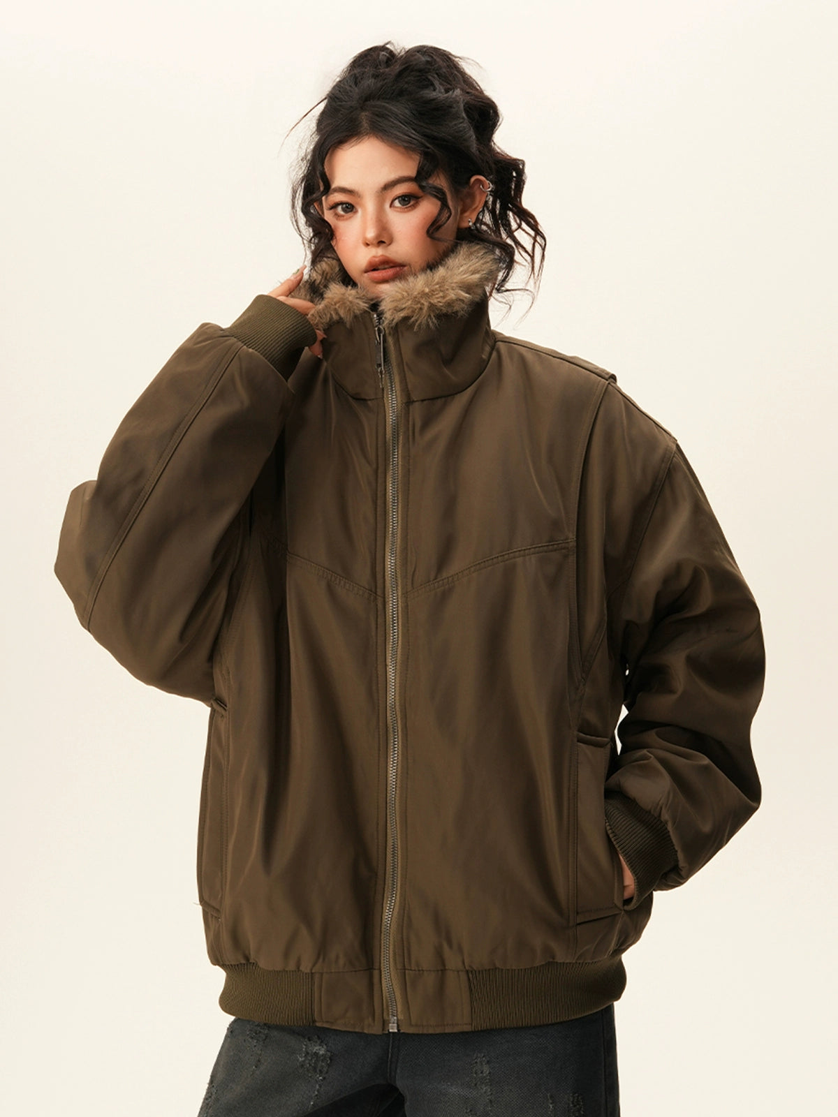 Stand Collar Inner Fur Jacket BWA0011