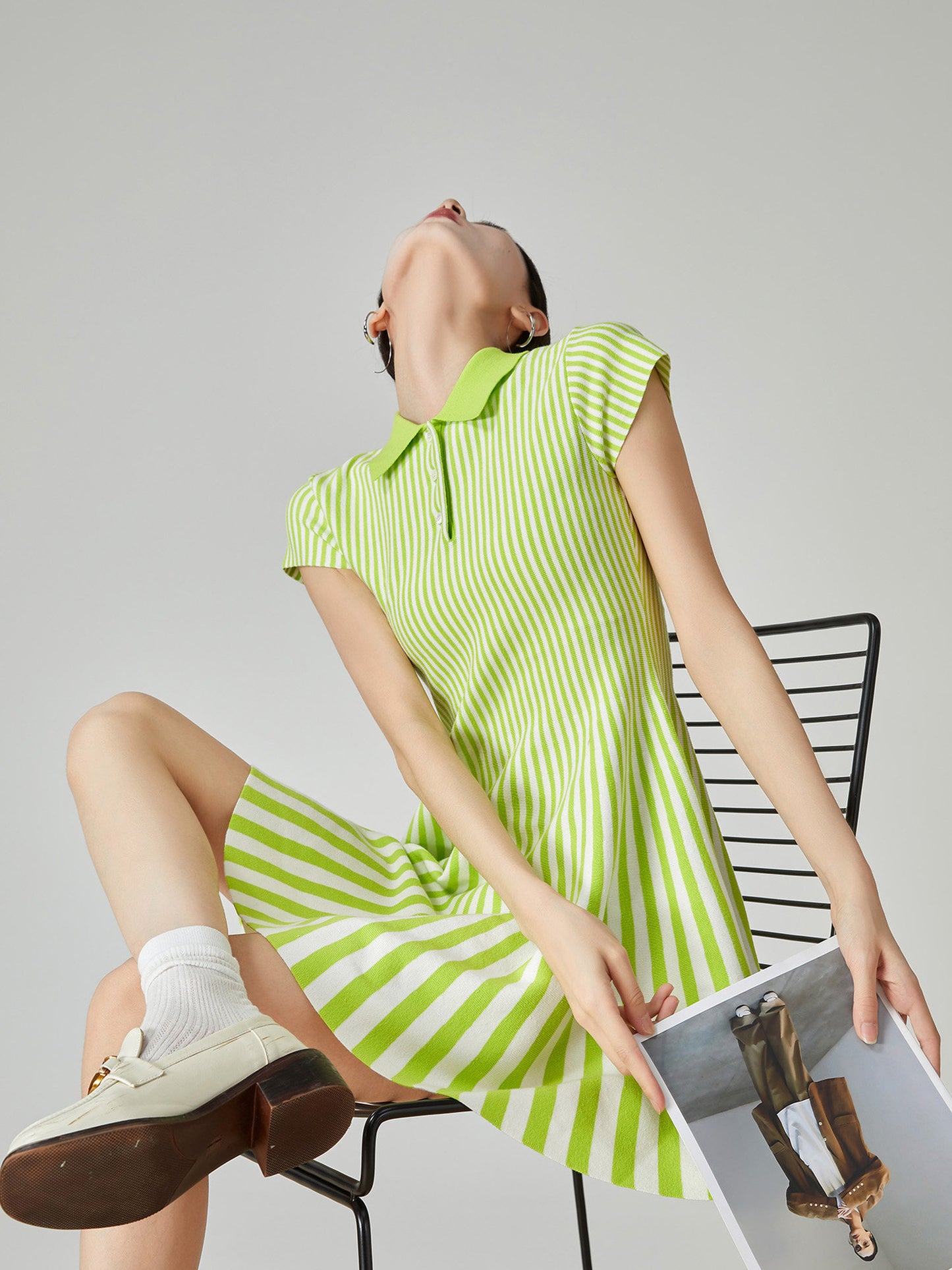 Green Striped Flare Mini Dress FER0081