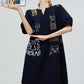 Cat Embroidery Key Neck Dress FER0221