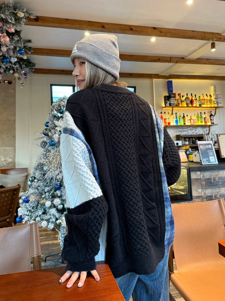 Color Blocking Design Plaid Sweater CYE0033