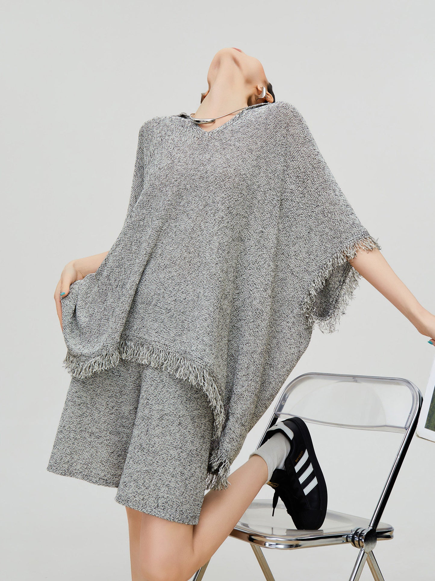 Poncho-Style Summer Knit Top / Half Pants FER0310