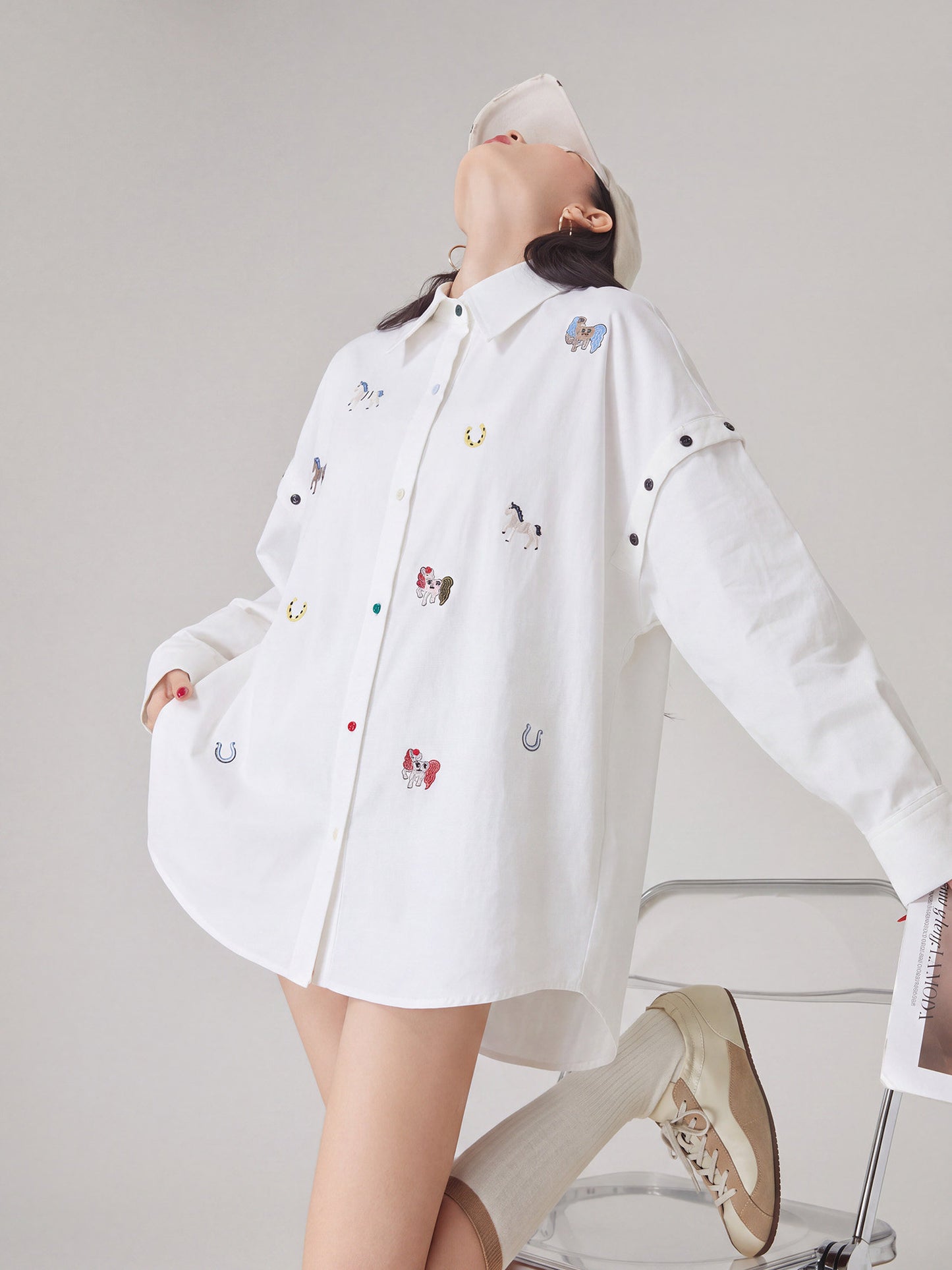 Pony Embroidered Long-Sleeve Shirt FER0366