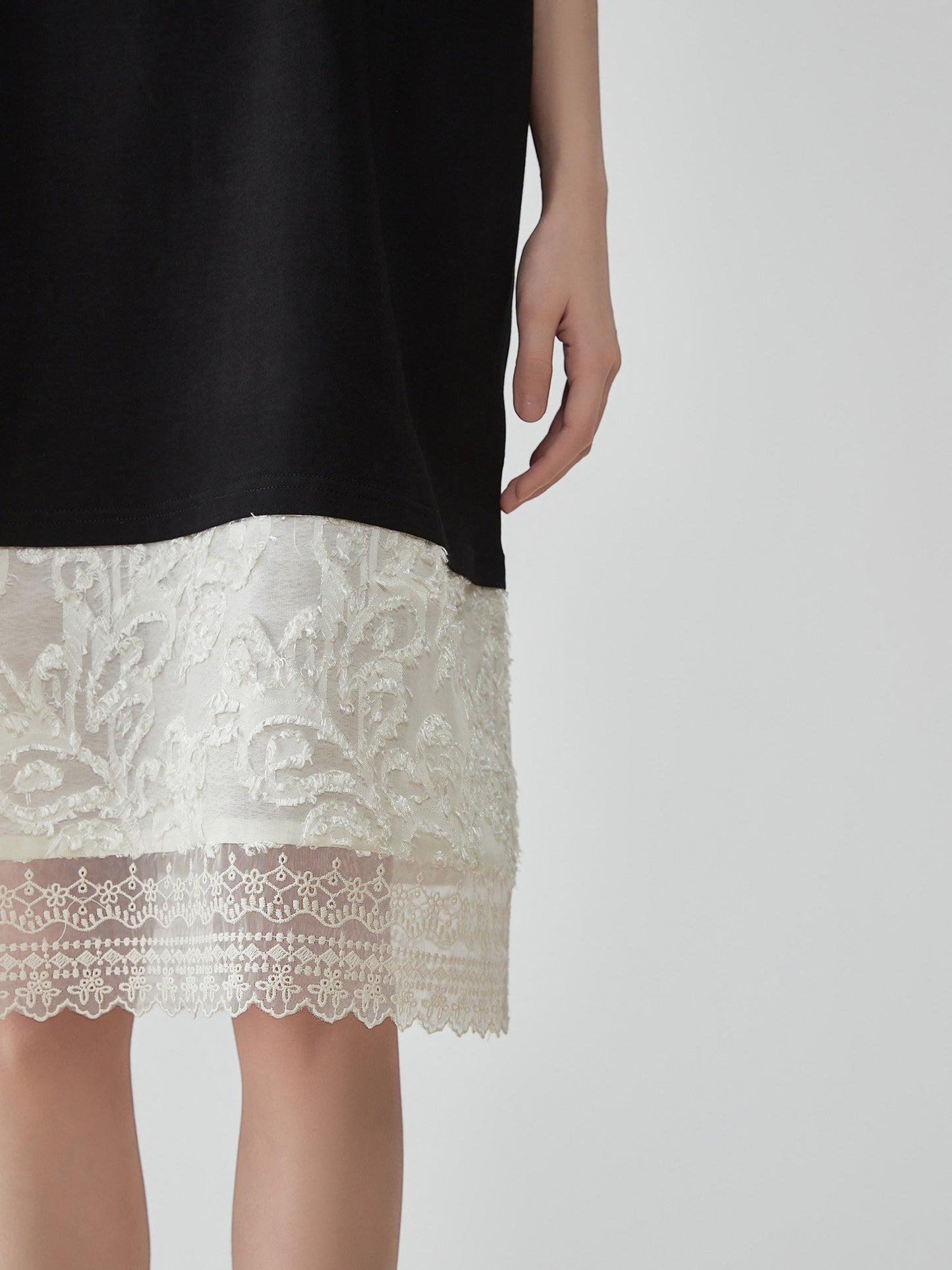 White Lace Docking T-Shirt Dress FER0187
