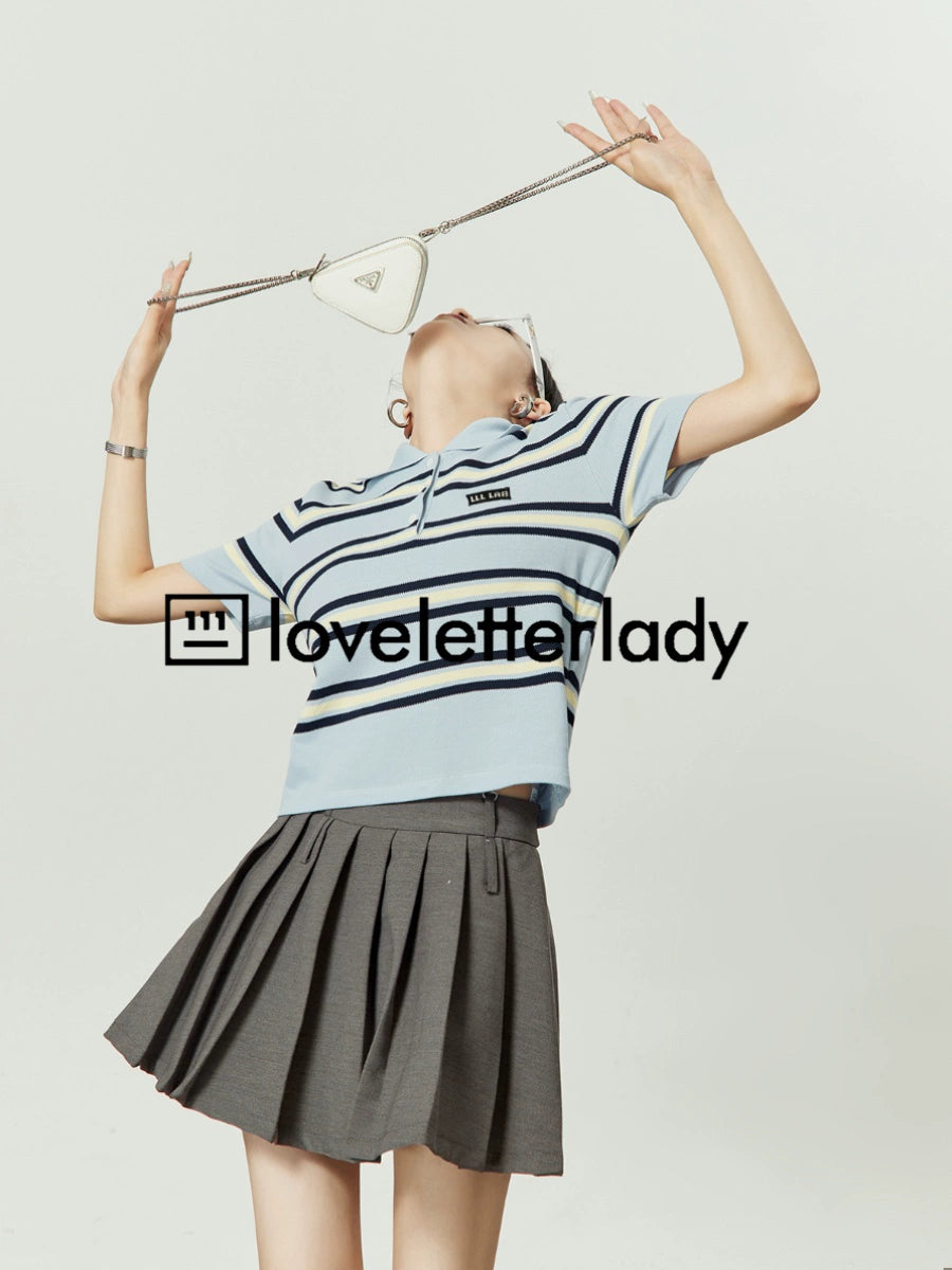 Polo Striped Tops / Pleated Skirts LLA0122