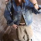 Color-Block Lapel Denim Jacket WWP0002