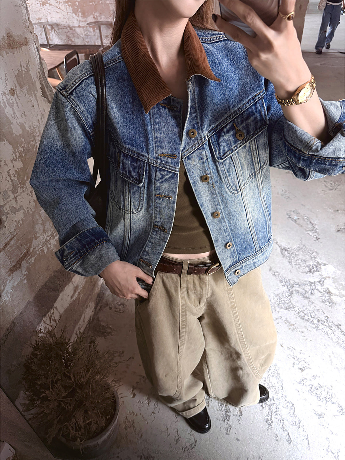 Color-Block Lapel Denim Jacket WWP0002