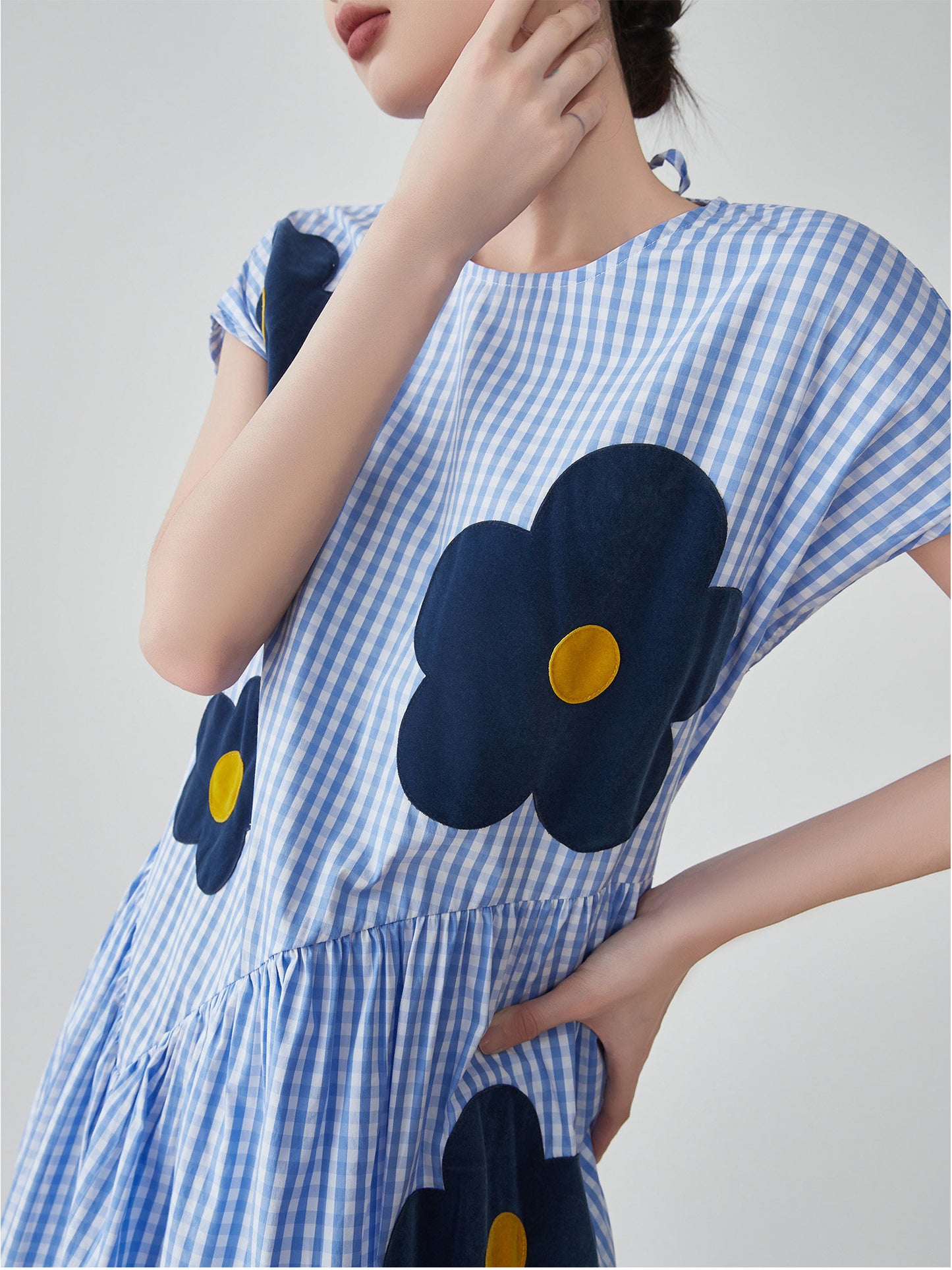 Floral Plaid Short-Sleeve Shirt Dress FER0092