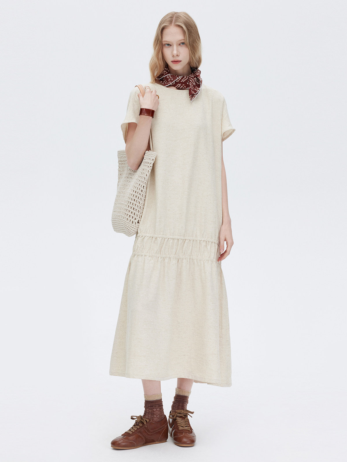 Cotton Linen Gathered Long Dress SHN0040