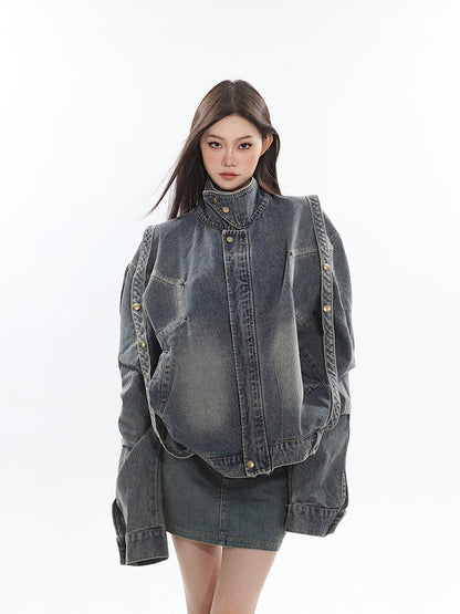 Stand Collar Vintage Denim Jacket CCS0035