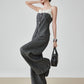 Front Button Bicolor Bustier / Wide Long Pants FER0272