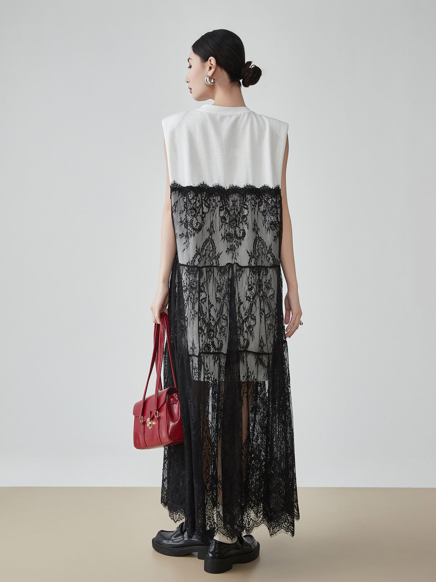 Lace Tulle Docking Sleeveless Dress FER0138