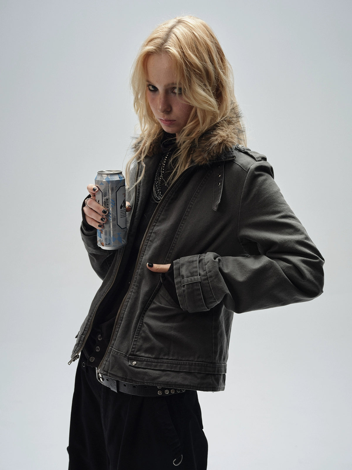 Stand Collar Punk Washed Jacket WAT0010