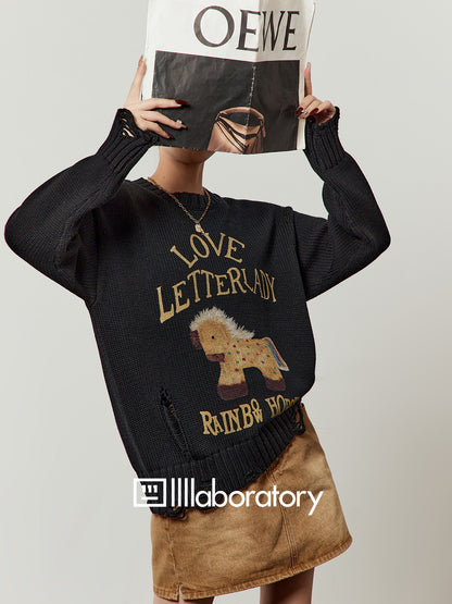 Horse Print Knit Top / Retro Mini Skirt LLA0637