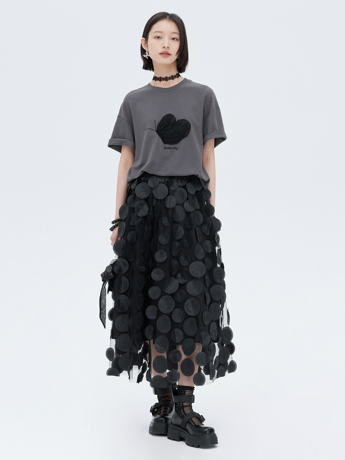 Butterfly Embroidery Short Sleeve T-Shirt SHN0012