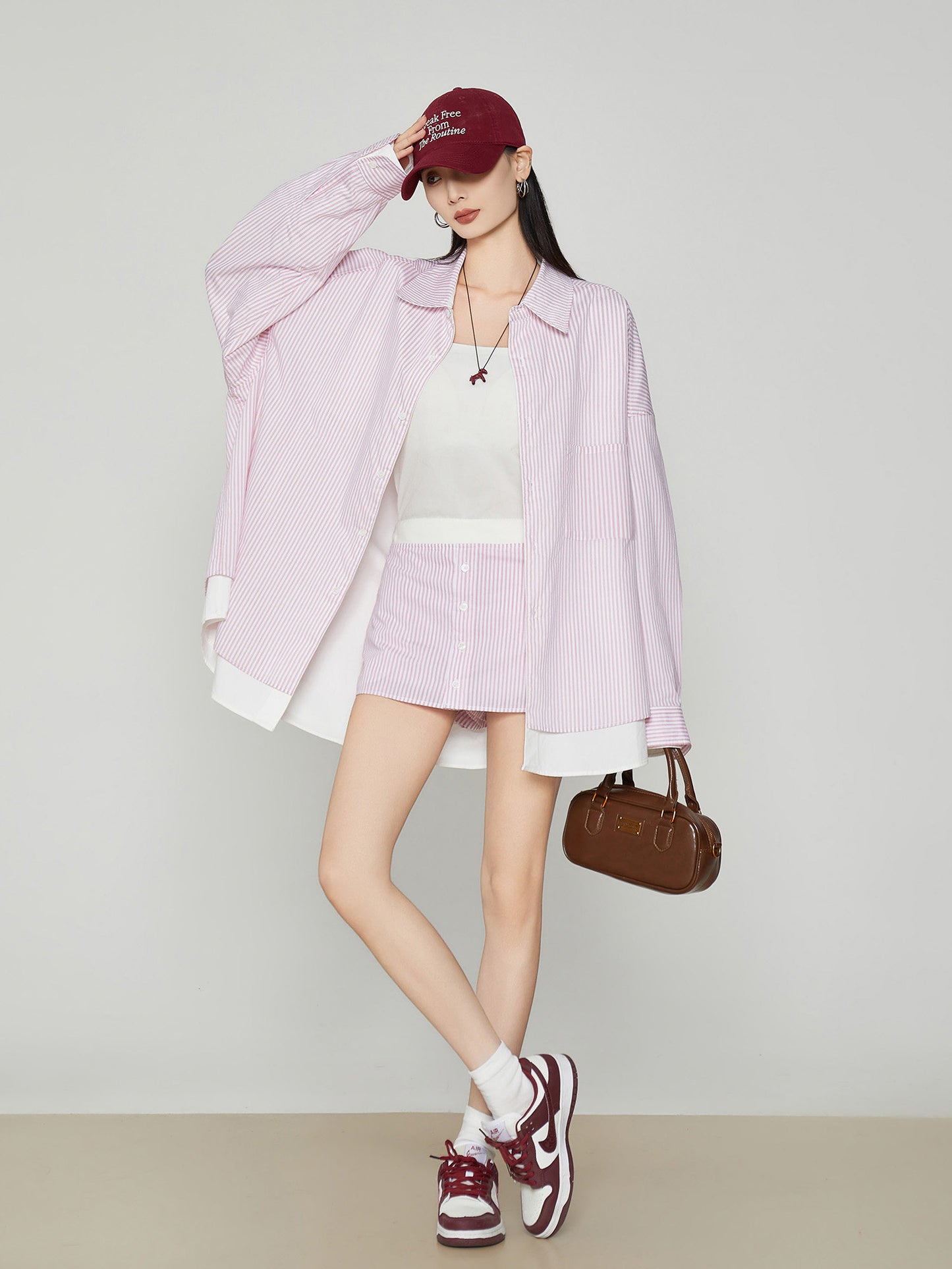 Pink Striped Oversized Shirt / Short Skirt FER0360