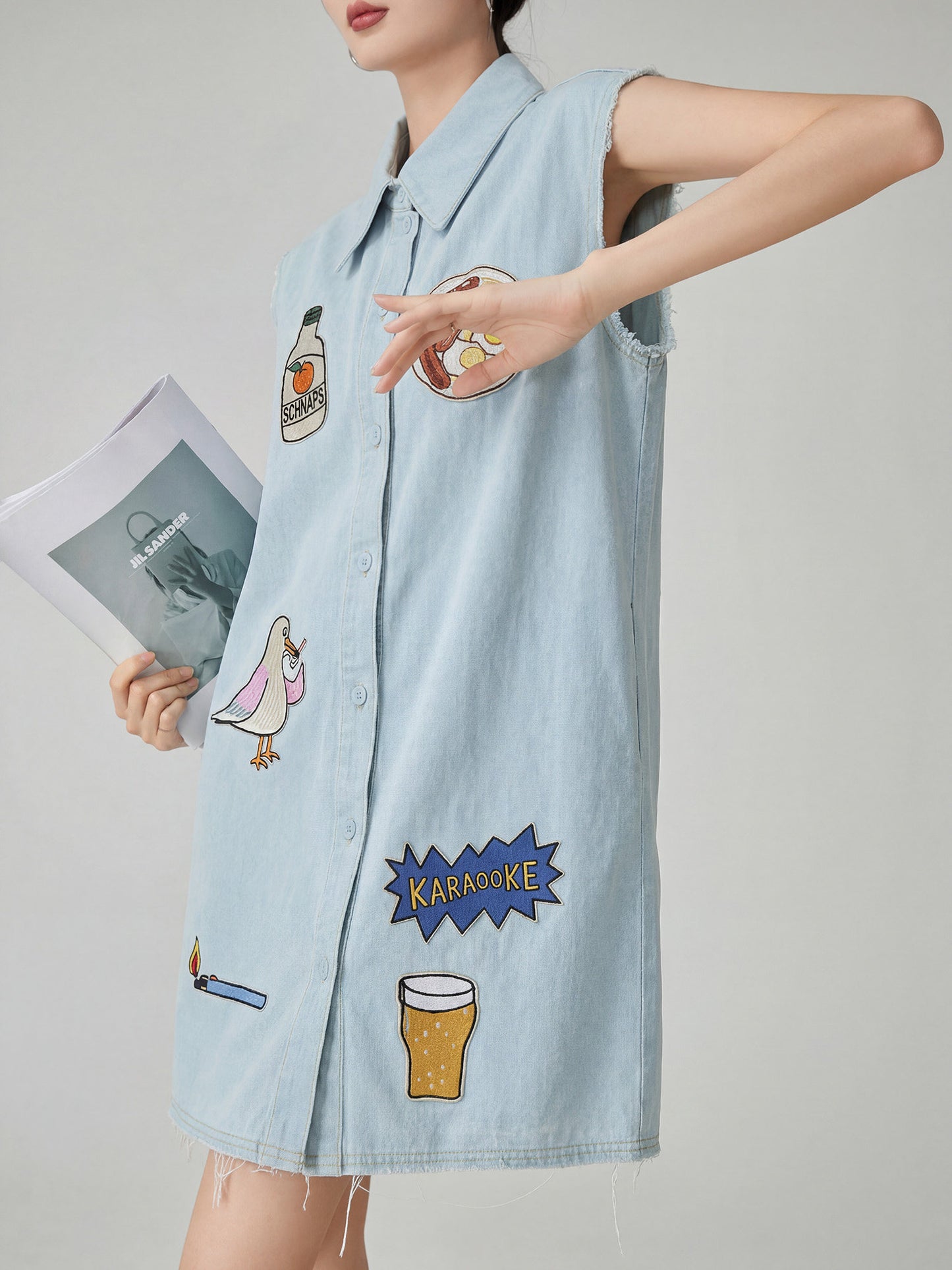 Patchwork Sleeveless Denim Shirt Dress FER0204