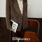 Retro Autumn Jacket/Striped Shirt/Brown Asymmetrical Skirt LLA0542
