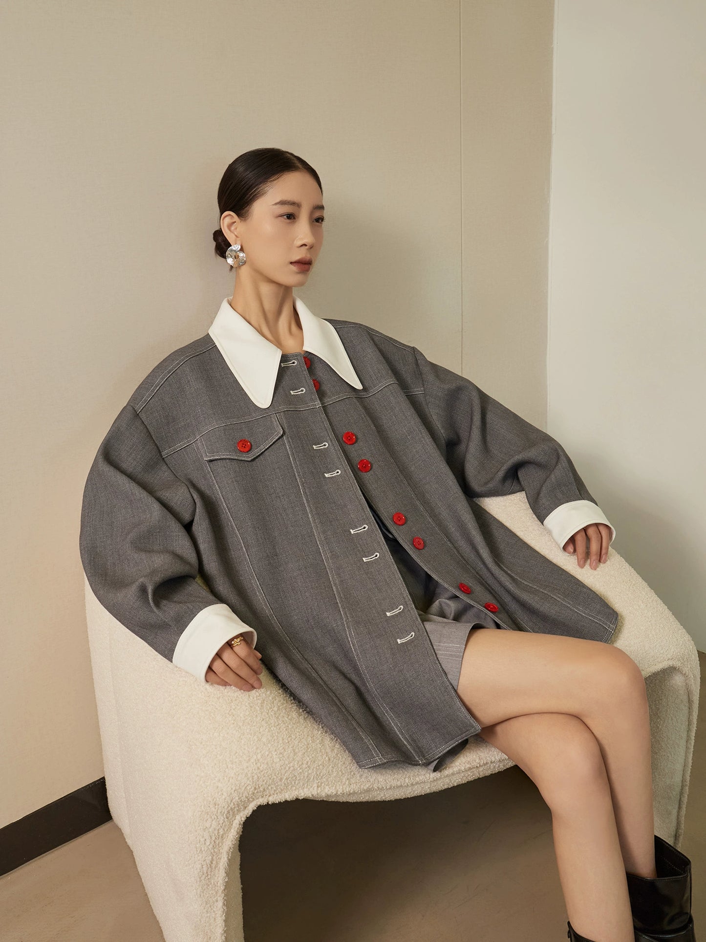 Red Button Patchwork Jacket / Shorts SUY0014