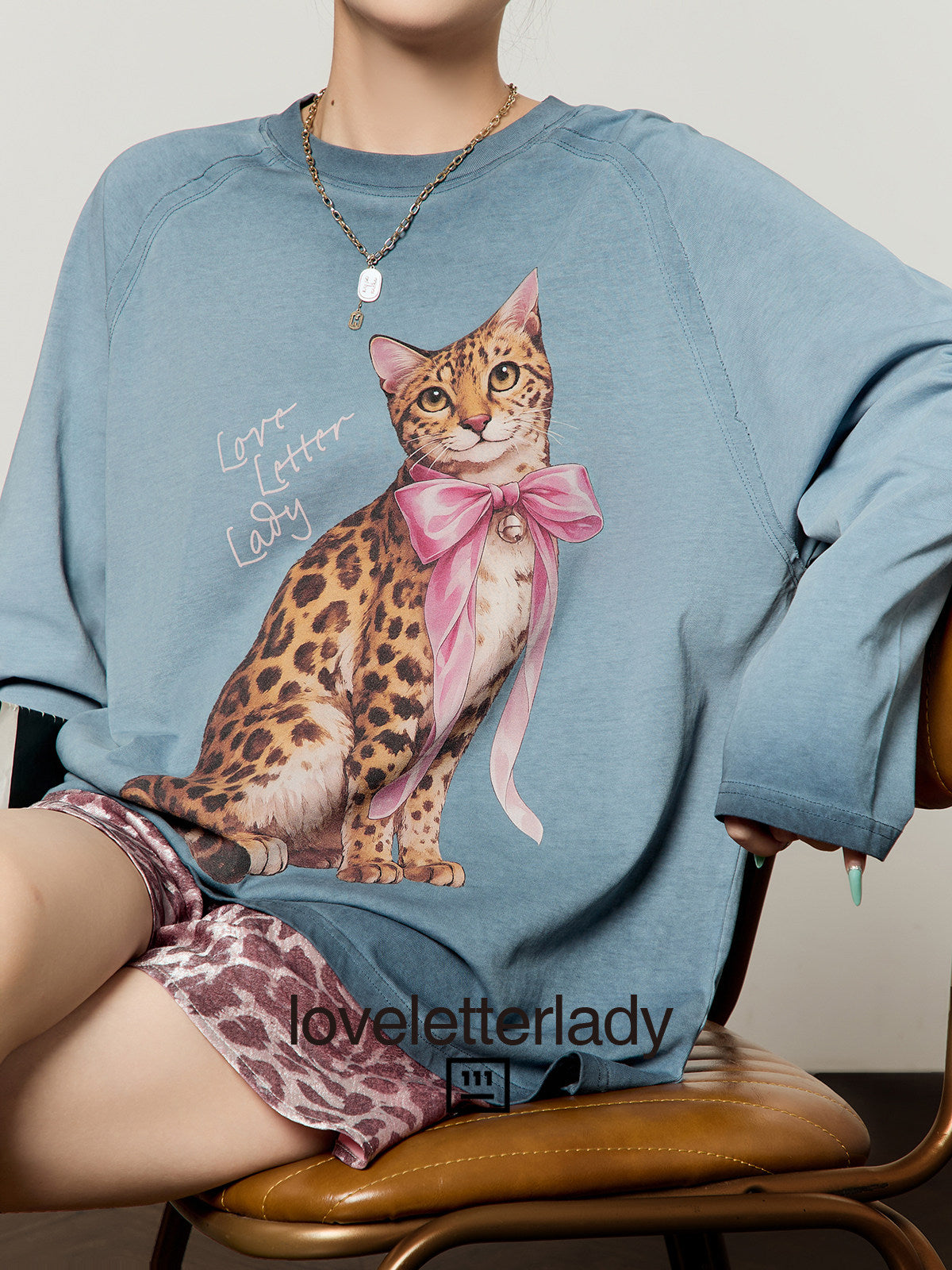 Leopard Print Oversized Sweatshirt / Leopard Mini Skirt LLA0666