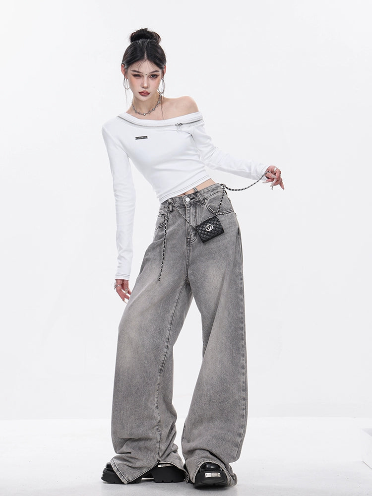 Slit Wide Denim Pants ABW0016