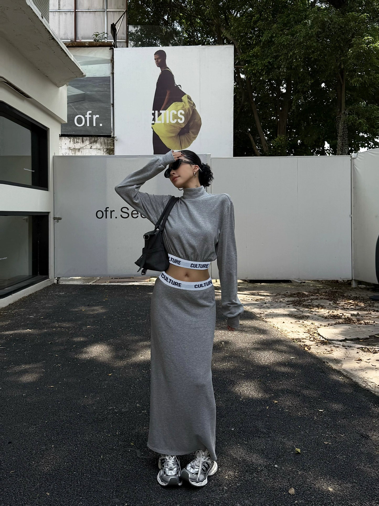 High Neck Long Sleeve Top / Mid Length Skirt ZRS0095
