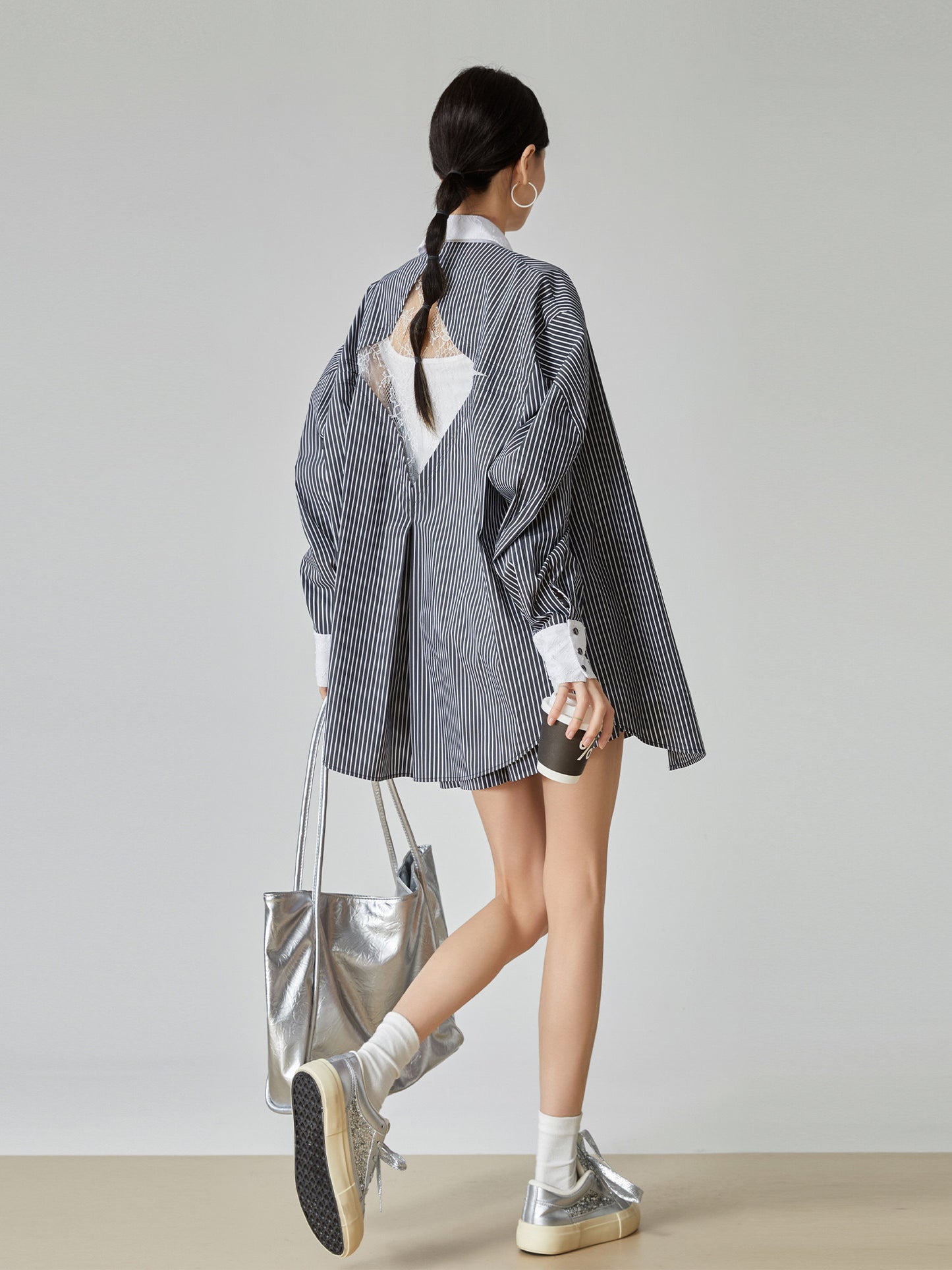 Striped Long-Sleeve Shirt / Mini Skirt FER0048