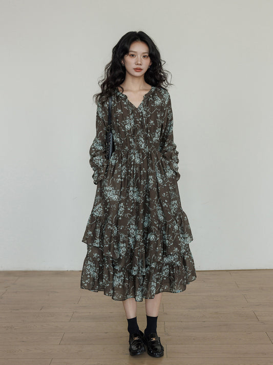 V-Neck Floral Vintage Shirt Dress VAS0192