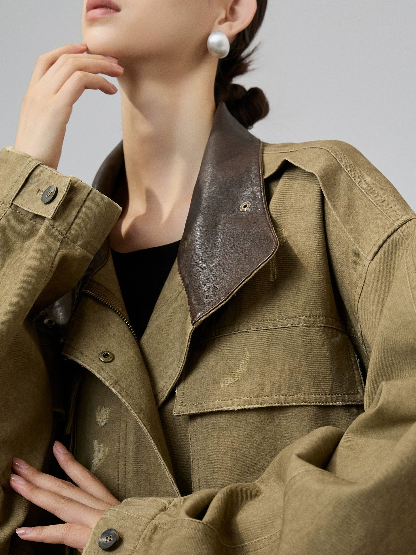 Vintage Leather Collar Jacket SUY0010