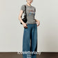Tight Short-Sleeve T-Shirt / Pocket Print Denim Pants LLA0667