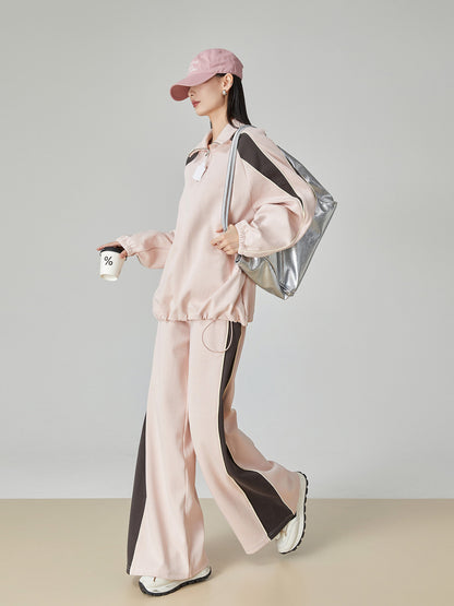Pink Stand-Collar Sweatshirt / Loose Sweatpants FER0061