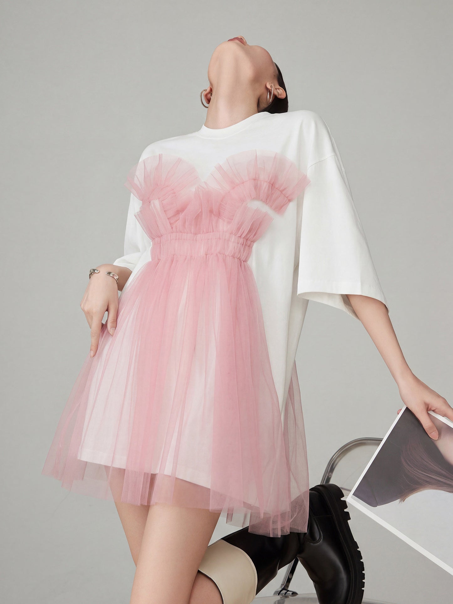Tulle Layered Style T-Shirt Dress FER0137