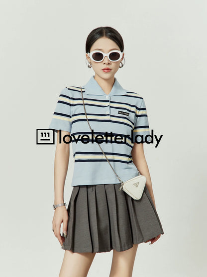 Polo Striped Tops / Pleated Skirts LLA0122