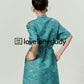 Blue Stand Up Collar Jacquard Dress LLA0048