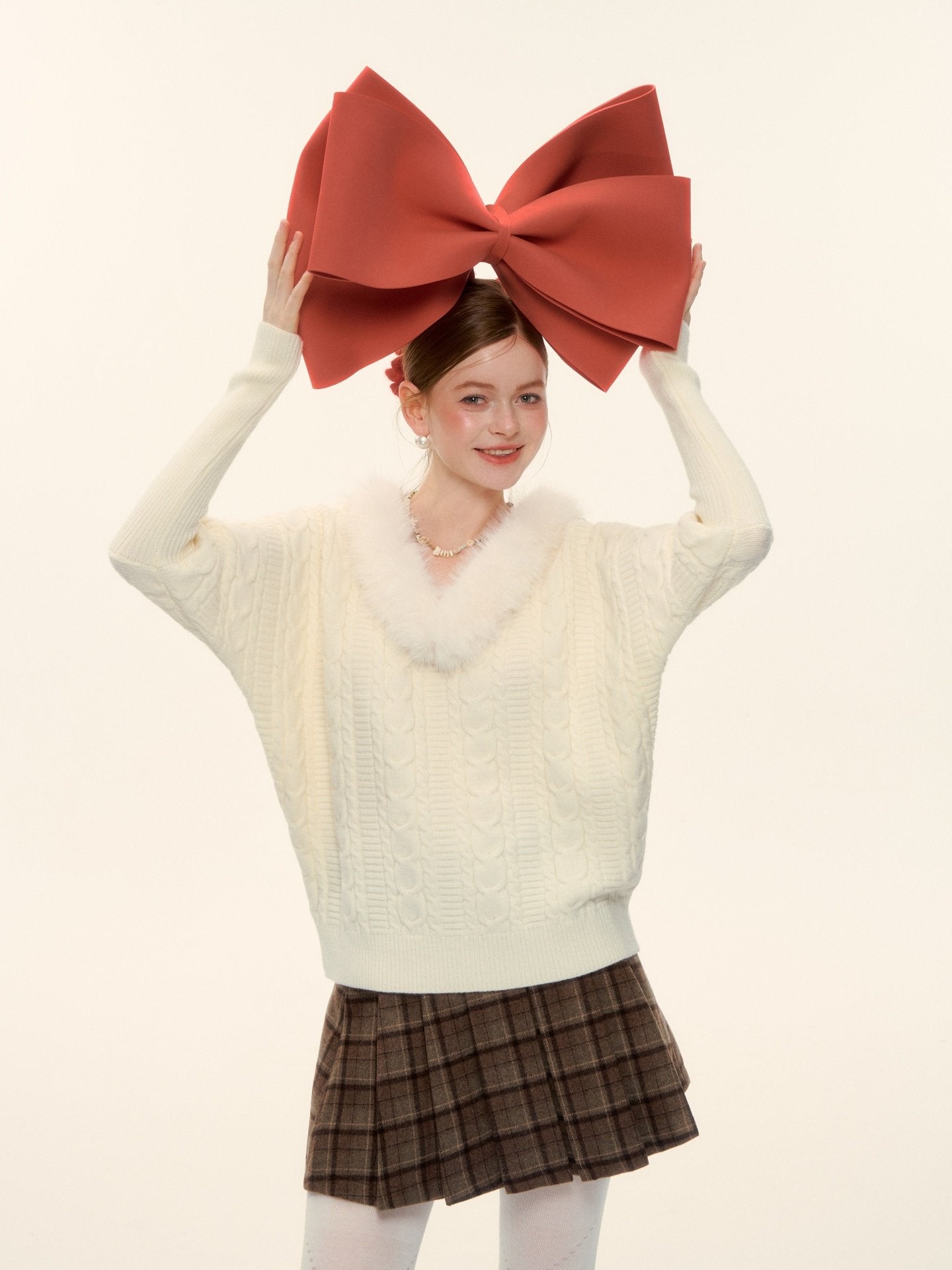 Fur Collar Cable Knit Top ASG0077