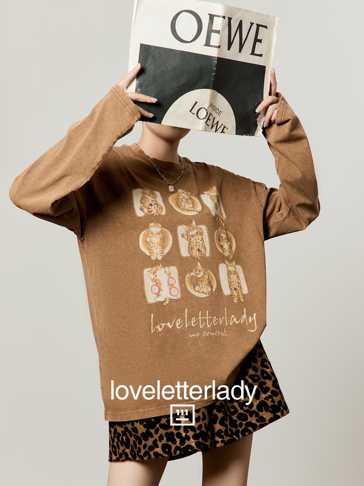 Cat Full Print T-Shirt / Leopard Casual Pants LLA0655