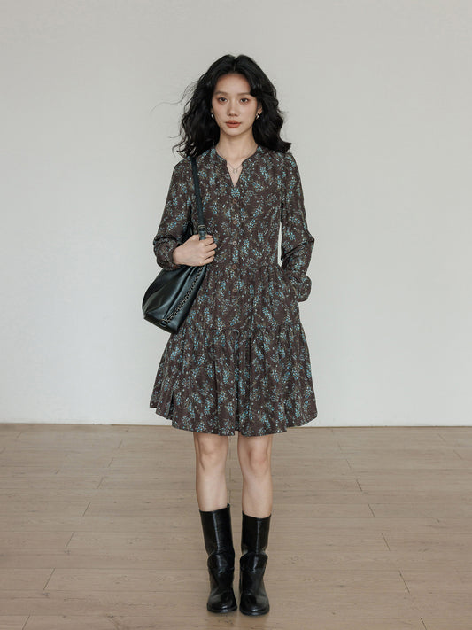 V-Neck Printed Waist Shirt Dress VAS0194