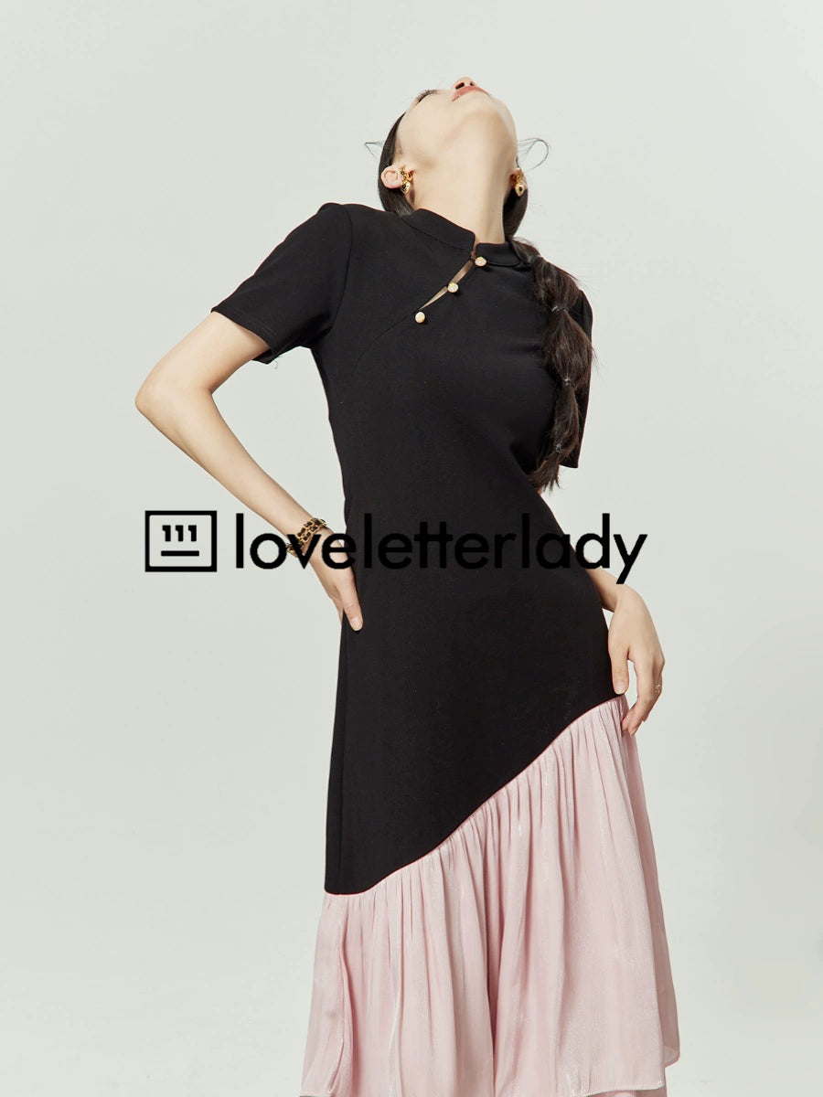 Black＆Pink Color Blocked Dress LLA0098