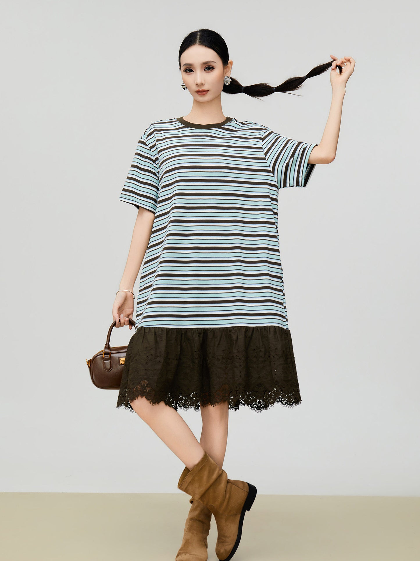 Mixed Material Casual Dress FER0337
