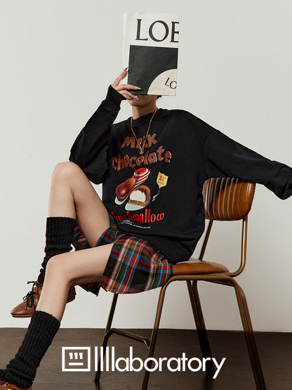 Chocolate Print Sweatshirt / Checkered Skirt LLA0641