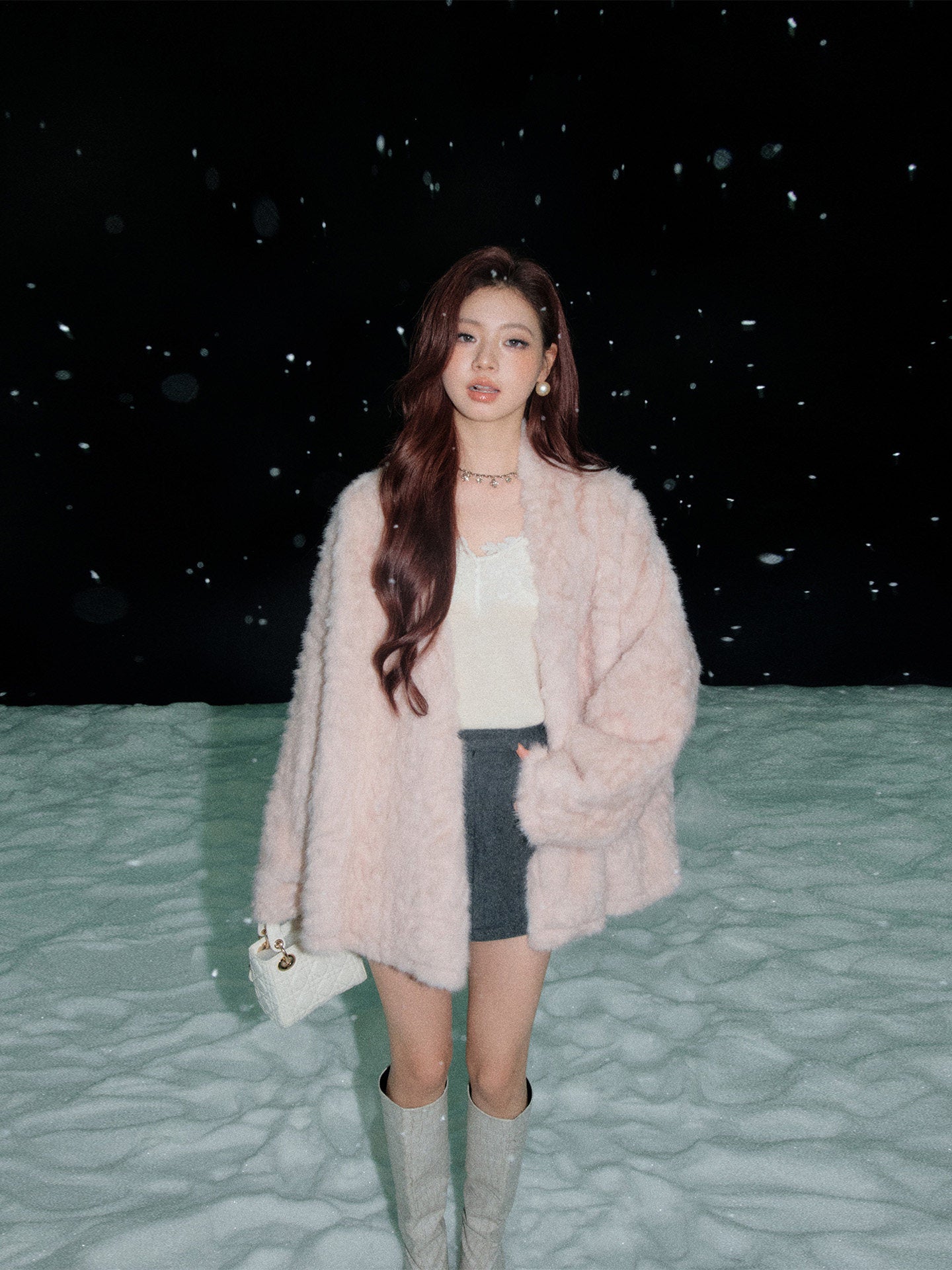 Collarless Fur Coat/Mini Skirt OLD0003