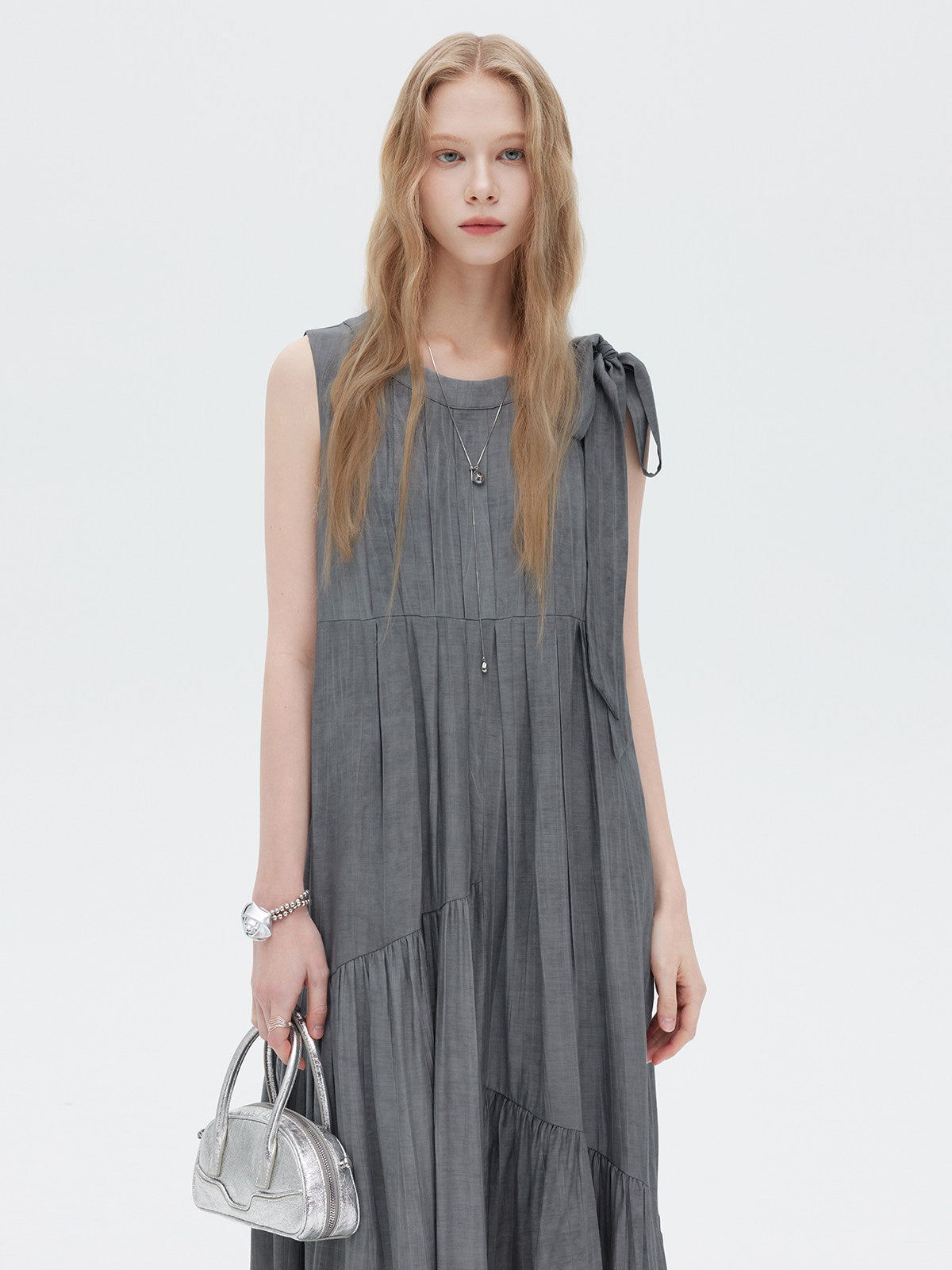 Twill Texture Switch Gather Dress SHN0043