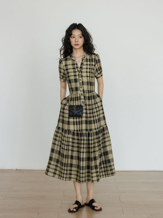 Tiered Check Shirt Dress VAS0056