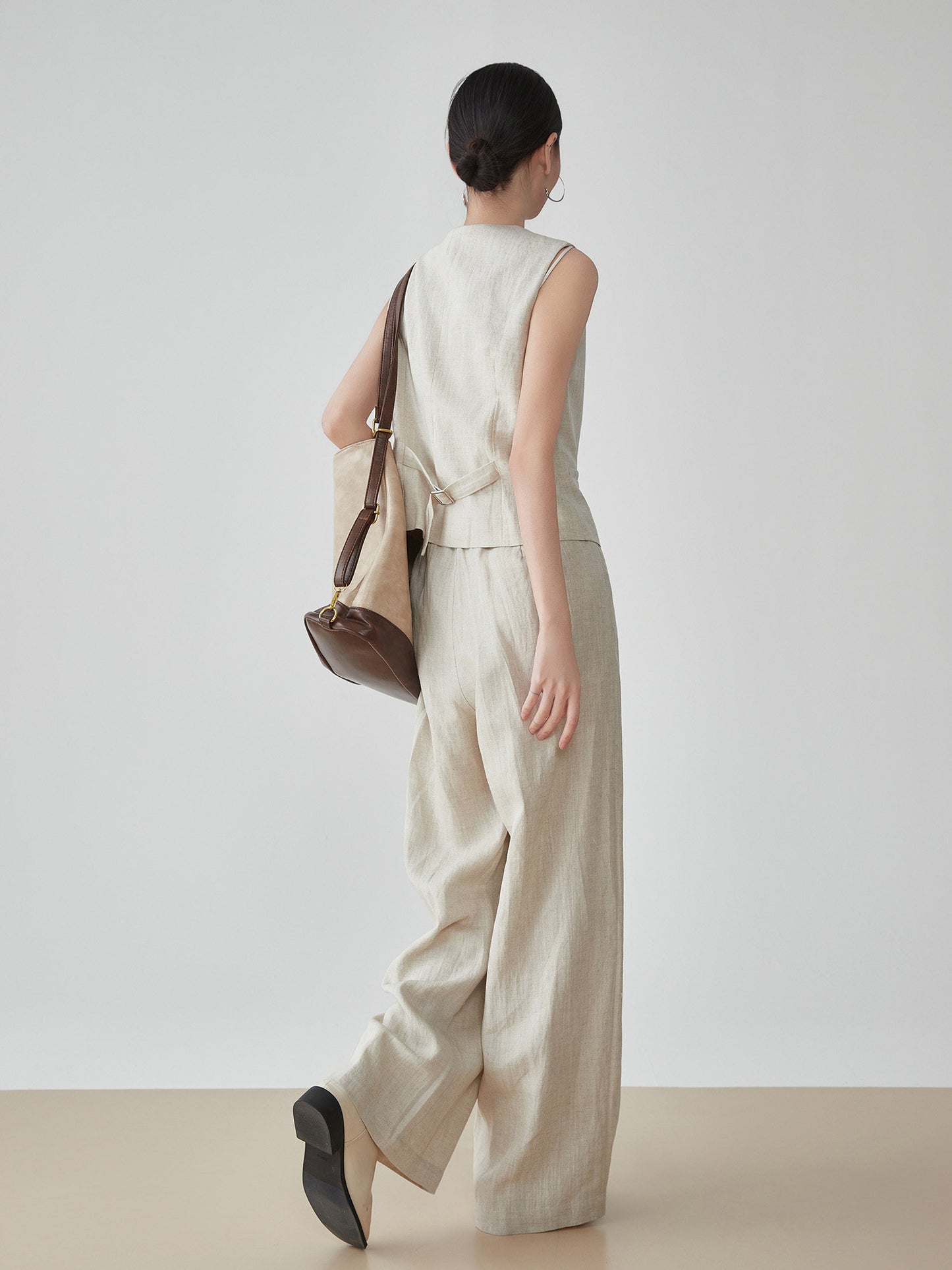 Linen V-Neck Vest / Wide Relaxed Pants FER0270