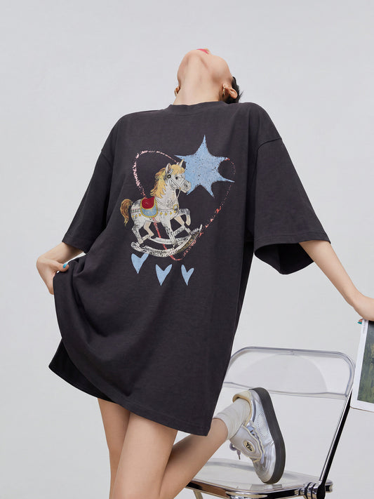 Trojan Print Oversized T-Shirt Dress FER0304