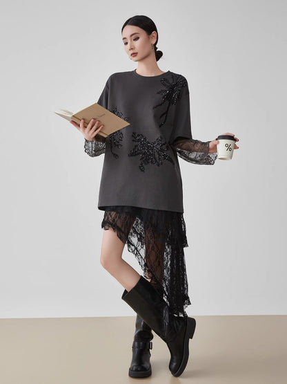 Lace Long-Sleeve Patchwork T-Shirt FER0070